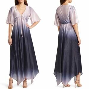Btfl-life Karla Handkerchief Hem Maxi Dress In Pink/ Navy Ombre Size Medium